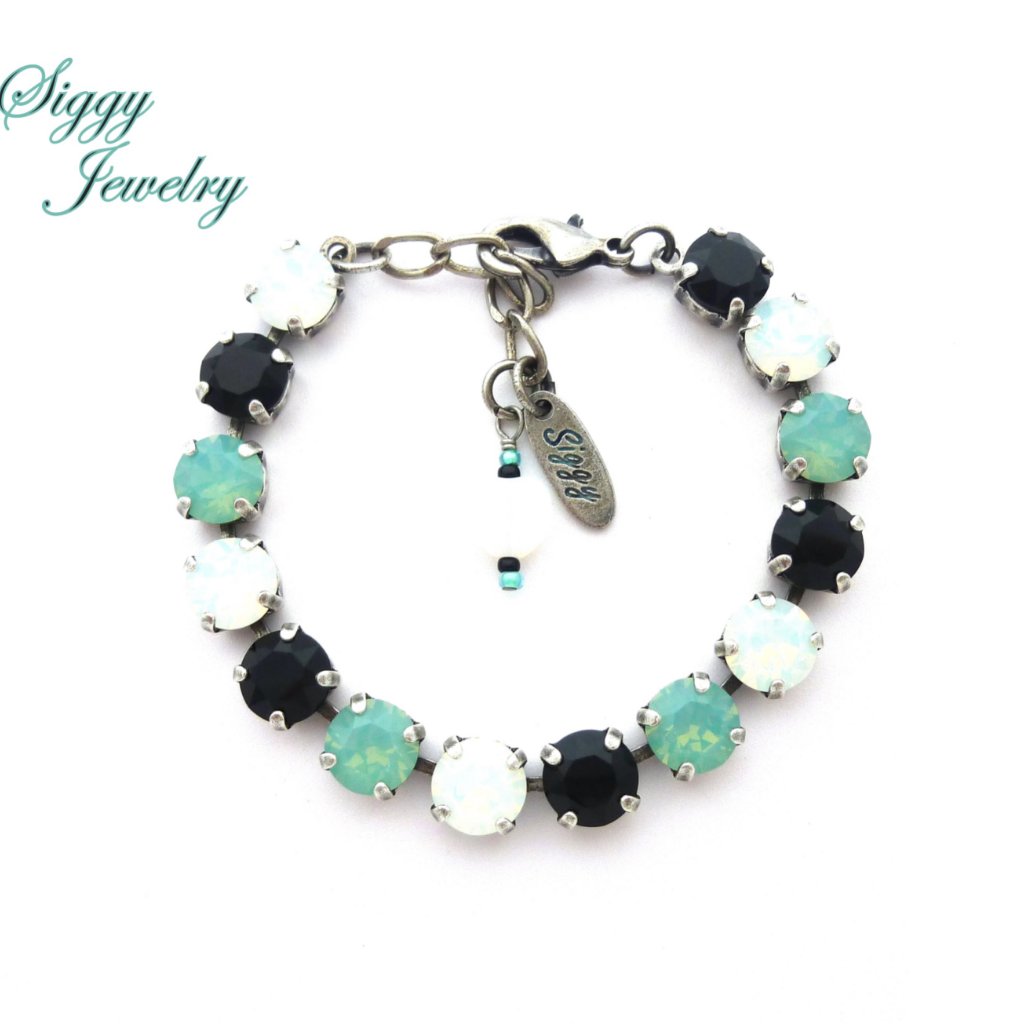 Austrian Crystal Himalaya Tennis Bracelet, White Opal, Pacific Opal, Jet